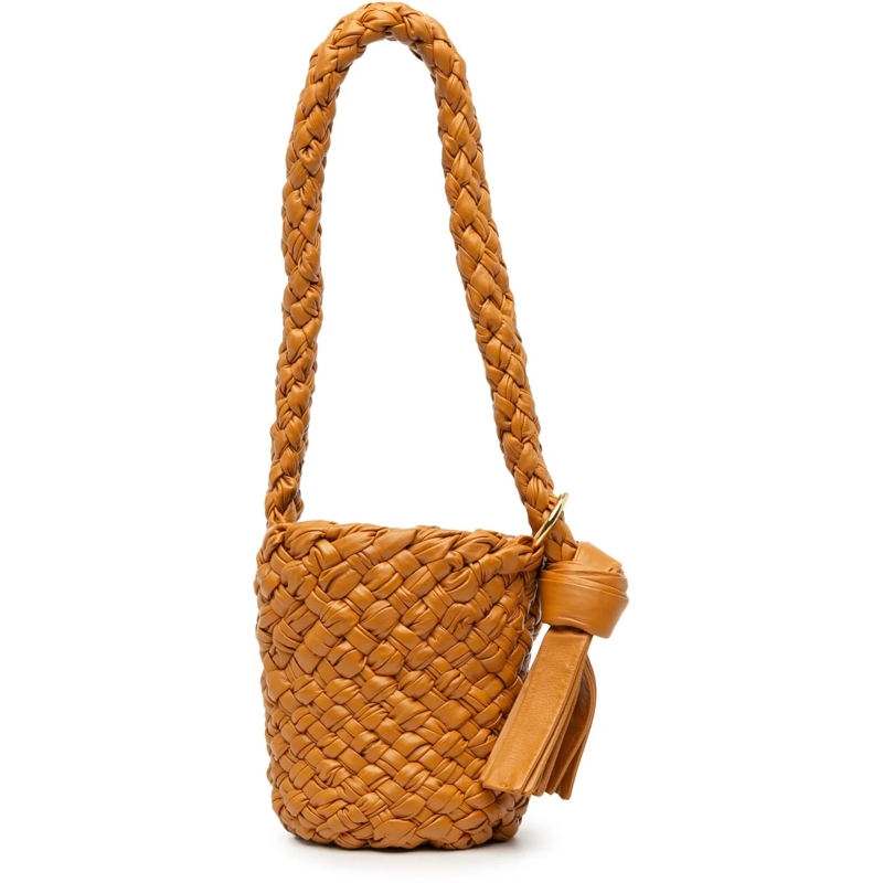 Bottega Veneta Schultertasche Small Calfskin Intreccio Kalimero Bucket Bag braun