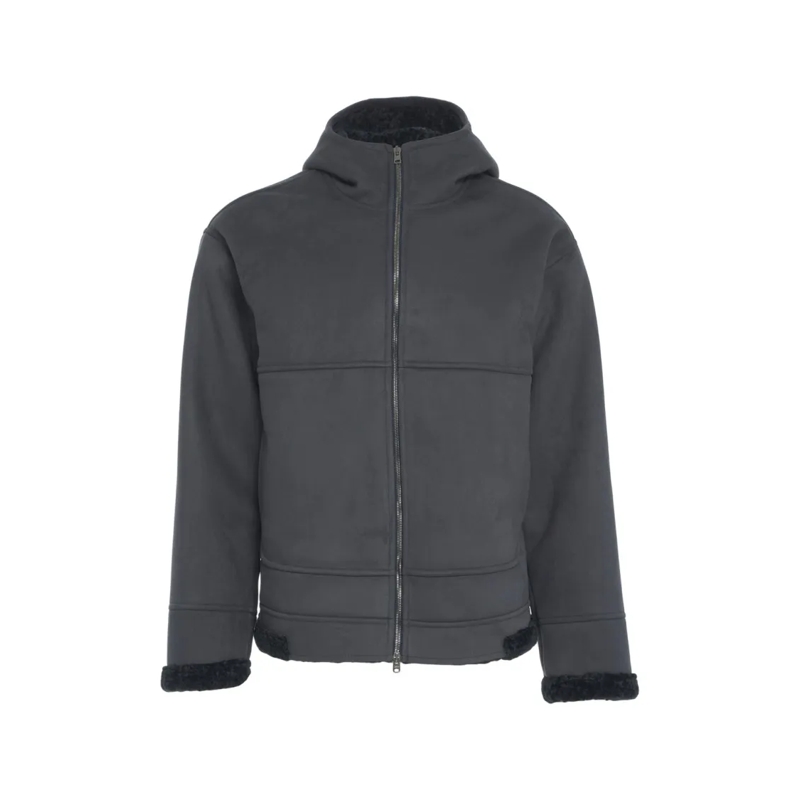 Herno  Black Suede Jacket With Shearling Lining And Integ Grey