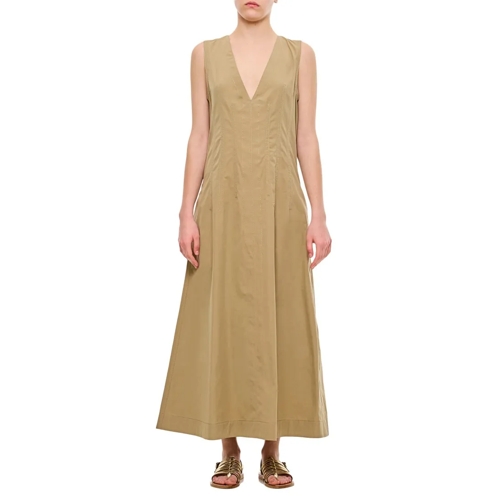 Bottega Veneta Midi Jurken Open Back Cotton Dress Neutrals