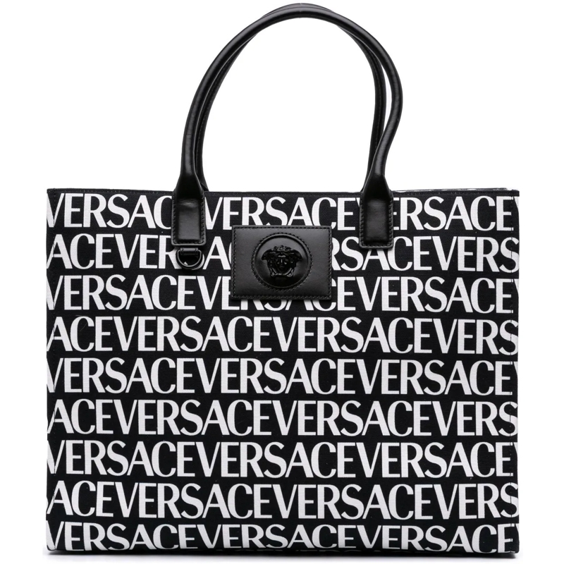 Versace Shopper Canvas Logo Print Tote schwarz