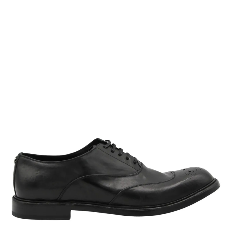Dolce&Gabbana Schnürschuhe Brogue-Style Black Leather Flat Shoes Black