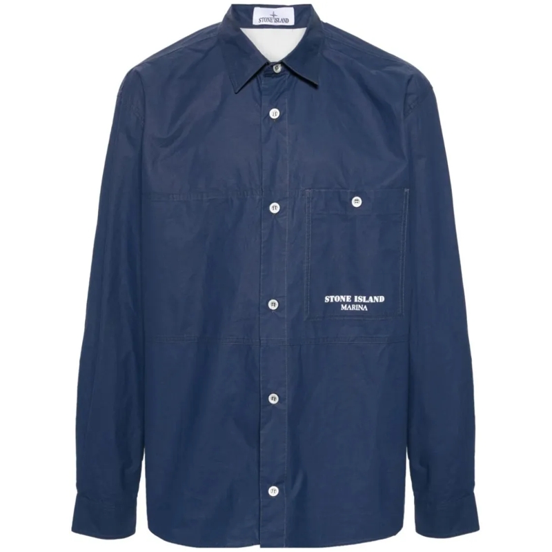 Stone Island Veste de transition Stripe-Detail Shirt Jacket Blue