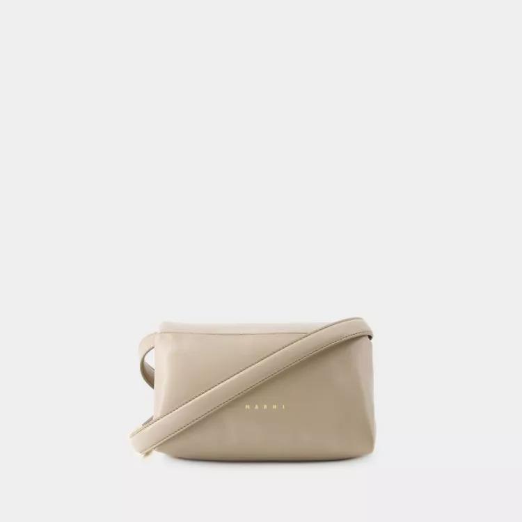 Marni Shoppers Hobo Small Prisma Bag Leather Beige in taupe