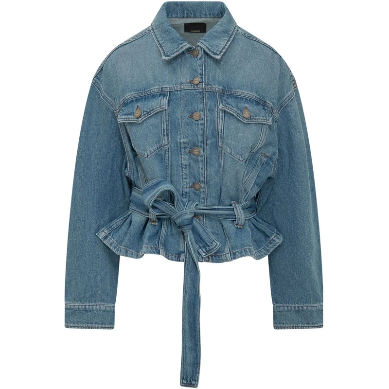 Pinko Jeansjacke Giacca in Denim con Cintura blau
