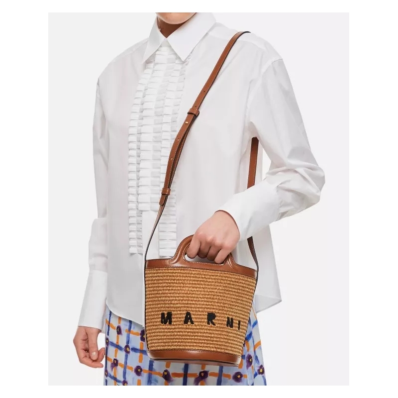 Marni Bucket Bag Brown Cotton Blend And Leather Handbag Brown(Image 3)
