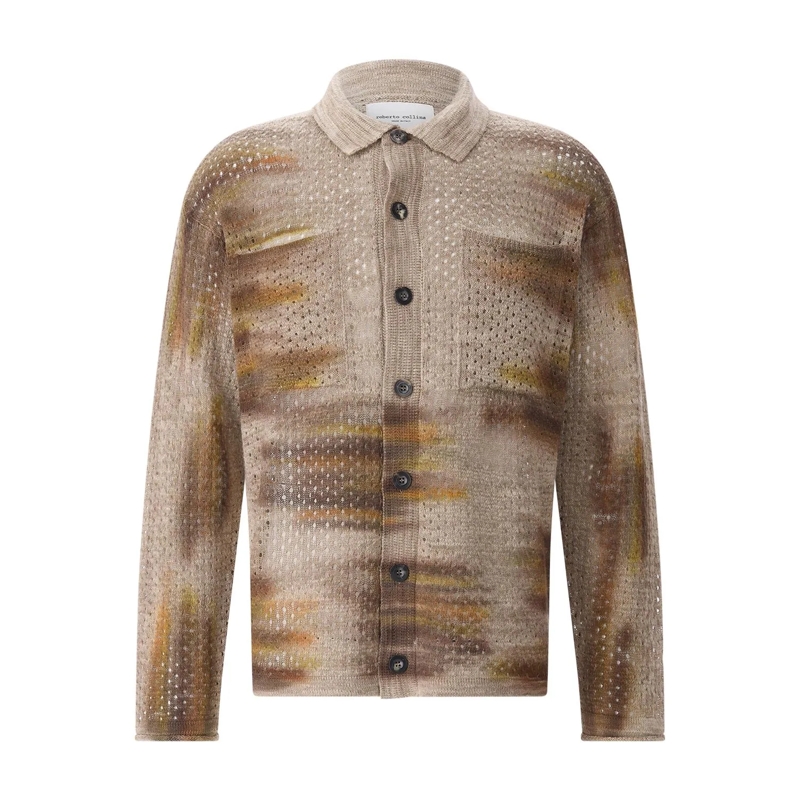 Roberto Collina Strickjacke Strickjacke aus Leinenmix braun