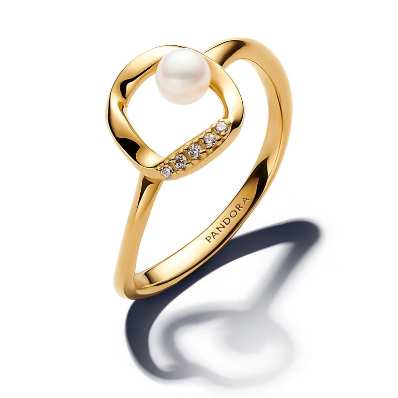 Pandora Ring Pavé Circle & Treated Freshwater Cultured Pearl Ri 14k vergoldet