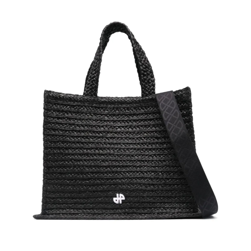 Patou Tote Structured Rectangle Tote Bag In Black Raffia Black