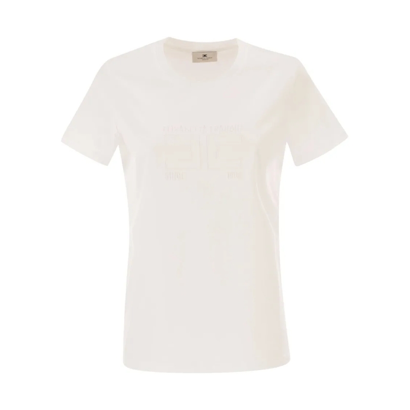 Elisabetta Franchi T-shirt White Jersey T-Shirt With Embroidered Logo Neutrals