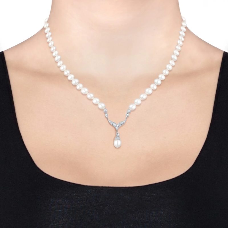 Elli Mittellange Halskette Schmuckset Perle 925 Silber, mit Kristallen von Sw weiss(Image 6)