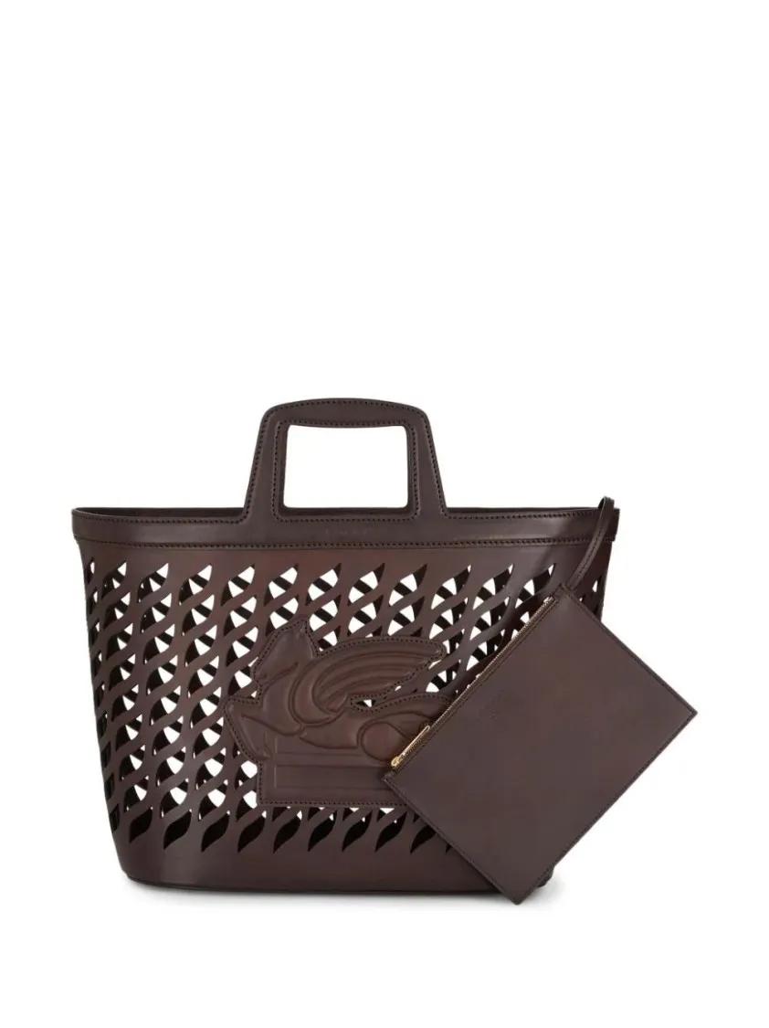 ETRO Shoppers & Totes Structured Leather Tote Bag With Cut-Out Design in bruin