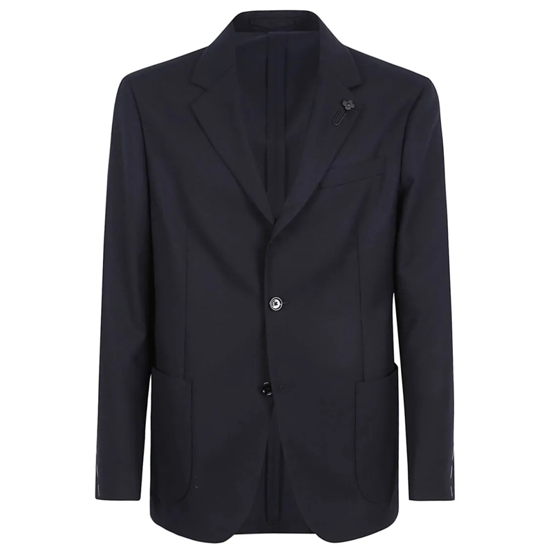 Lardini Blazer Single-Breasted Tailored Black Wool Blend Jacket Blue