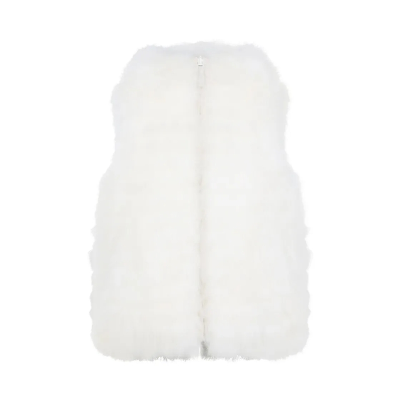 Yves Salomon  Plush Lamb Fur Vest With High Collar And Down Insu White