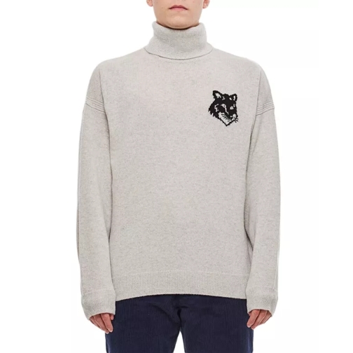 Maison Kitsune  Fox Head Intarsia Comfort High Neck Jumper Grey