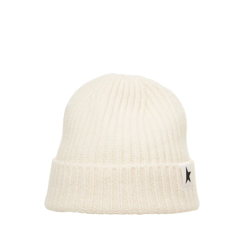 Golden Goose Hoed Ribbed Knit Wool Beanie White