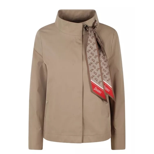Herno Light Cotton Canvas Jacket With Scarf Brown 