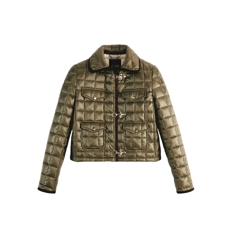 Fay  Quilted Cropped Jacket With Hook-And-Automatic Cla Green