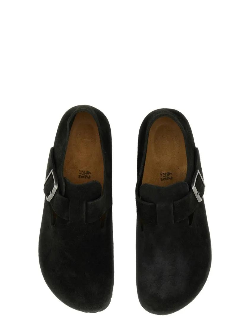 Thumbnail - Birkenstock Loafer - Suede Slip-On Sabot With Adjustable Buckle Strap - Gr. 38 (EU) - in Schwarz - für Damen