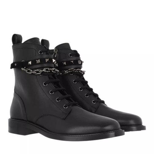 Valentino Garavani Rockstud Combat Boots Smooth Leather Black Biker Boot