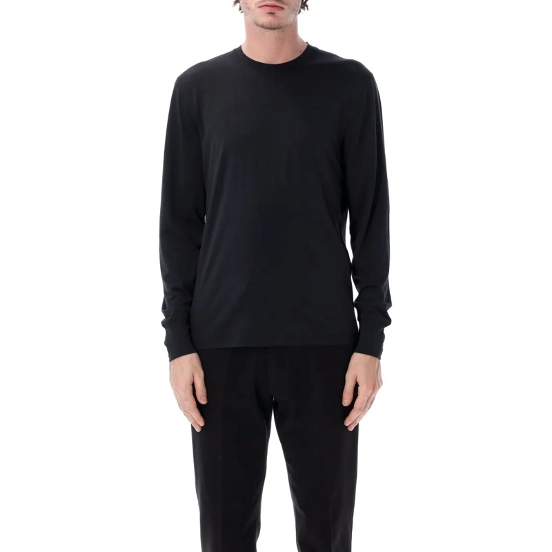 Tom Ford Langärmeliges Oberteil Long Sleeve T-Shirt In Lyocell-Cotton Blend Black