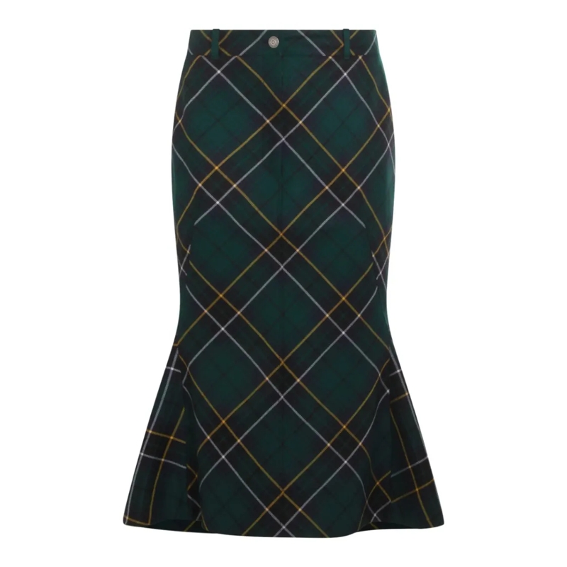 Alexander McQueen Midirok Navy And Green Wool Skirt Green