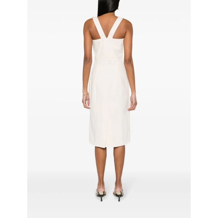 Patou Light Beige Cotton Denim Dress White Midi Kleider
