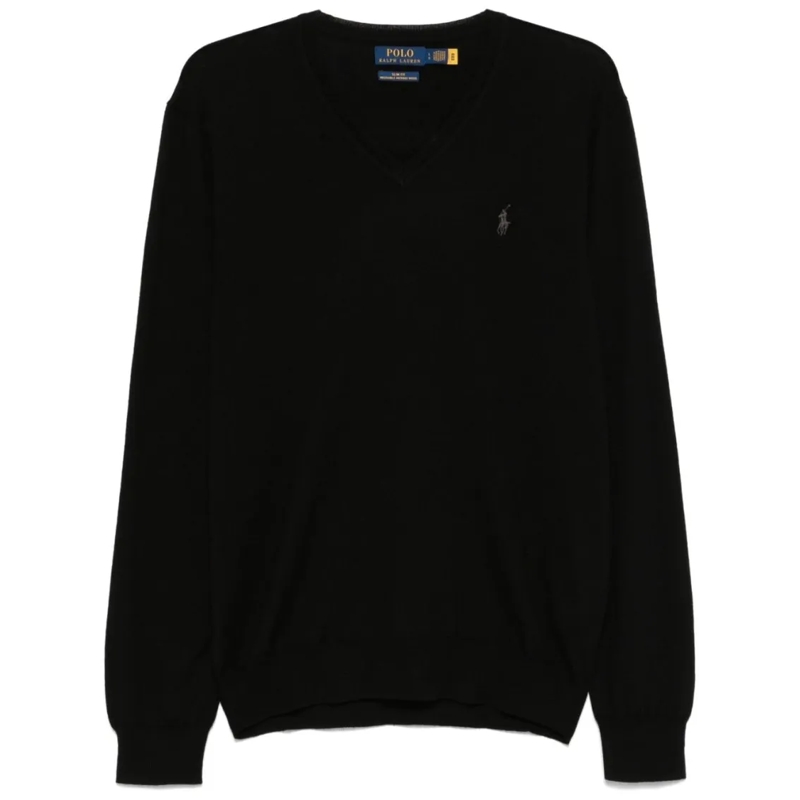 Polo Ralph Lauren Trui V-Neck Wool Sweater With Embroidered Logo Black