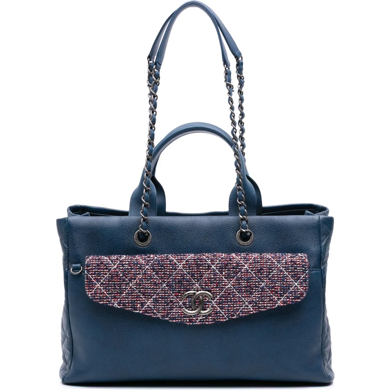 Chanel Sac à bandoulière Large Caviar and Tweed Coco Break Shopping Tote blau