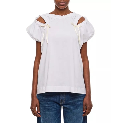 Simone Rocha Cap Sleeve T-Shirt With Shoulder Bite & Bow White 