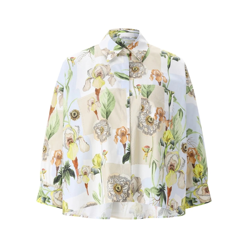 CALIBAN Bluse Hemdbluse mit Blumenmuster mehrfarbig