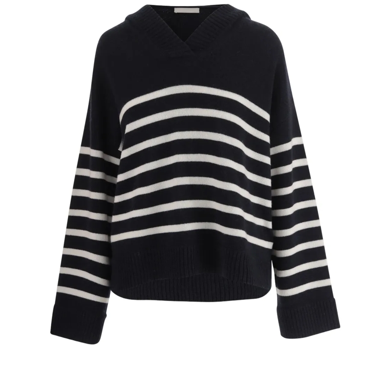 Allude Trui Hooded Cashmere And Wool Striped Sweater Black