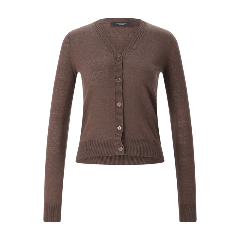 WEEKEND Max Mara Strickjacke Strickjacke Adesso aus Seide & Leinen braun