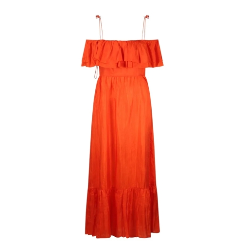 The Rose Ibiza  Ruffled Silk Long Dress Orange