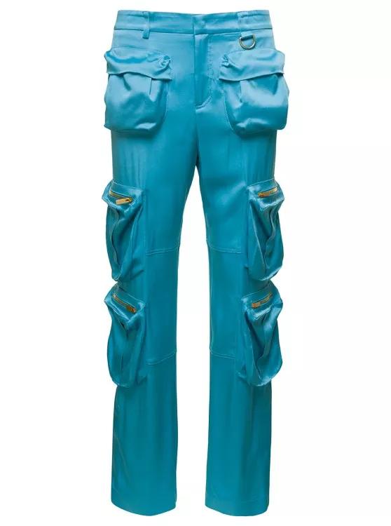 Blumarine Light Blue Cargo Pants With Macro Patch Pockets In Blue