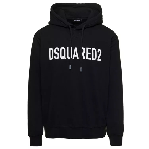 Dsquared2 Black Hoodie With Contrasting Logo Print In Cotton Black 