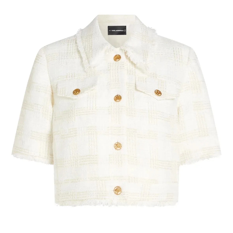 Karl Lagerfeld Daunenjacke Kurzärmeliger Bouclé-Blazer winterweiß