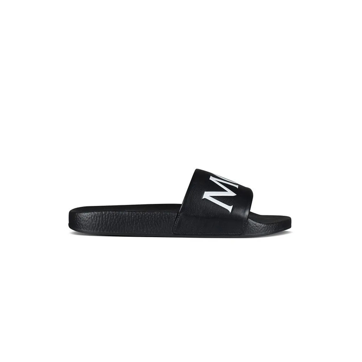 Moncler Black Slides With Iconic Logo Detail Black | Mocassin
