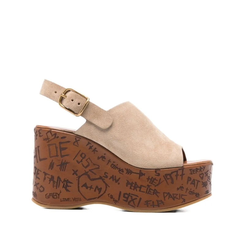 Chloé Mules Beige Suede Platform Flats Brown