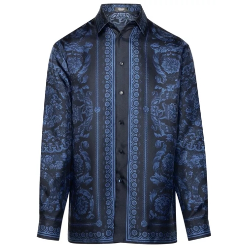 Versace Barocco Blue Silk Shirt Blue 