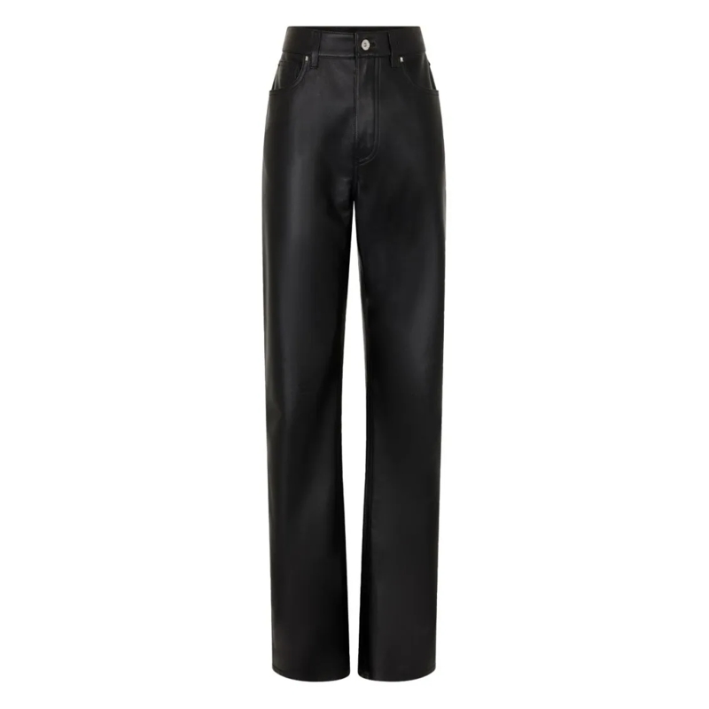 Paco Rabanne Leren Broek Flared Nappa Leather Trousers With High Waist Black