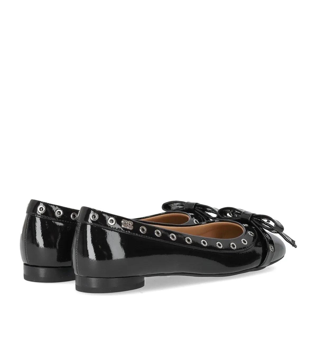 Thumbnail - GANNI Loafer - Eyelets Bow Ballerina Naplack - Gr. 38 (EU) - in Schwarz - für Damen