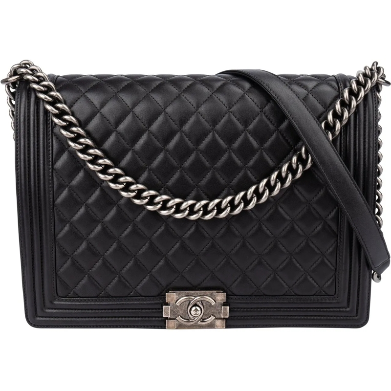 Chanel Sac à bandoulière Chanel Quilted Lambskin Antique Boy Single Flap Cr schwarz