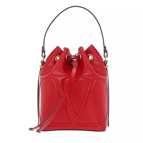 Valentino Garavani V Logo Bucket Bag Leather Red Sac reporter
