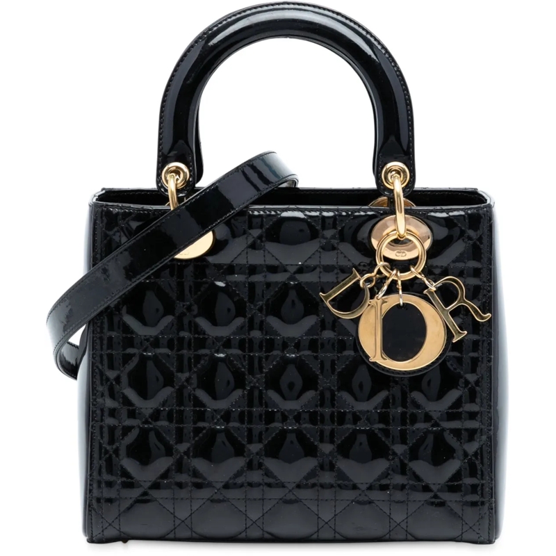 Christian Dior Schultertasche Medium Patent Cannage Lady Dior schwarz