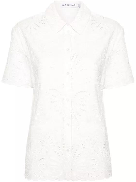 self-portrait - Broderie-Anglaise Cotton Shirt - Größe 6 - white