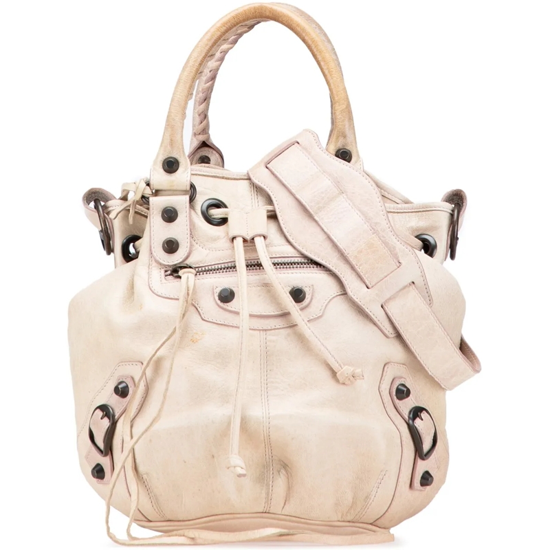 Balenciaga Schultertasche Mini Lambskin Motocross Pompon Bag braun