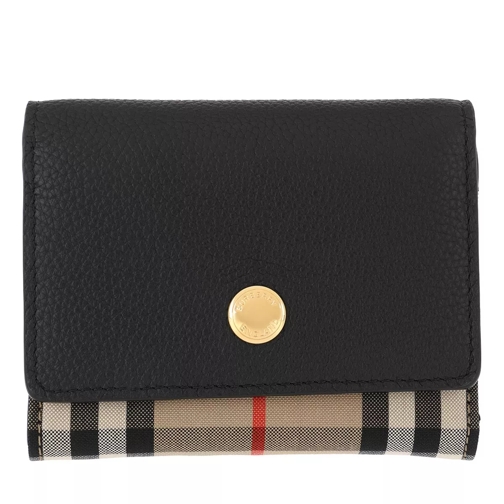 Burberry Small Folding Wallet Leather Black Tri-Fold Portemonnaie