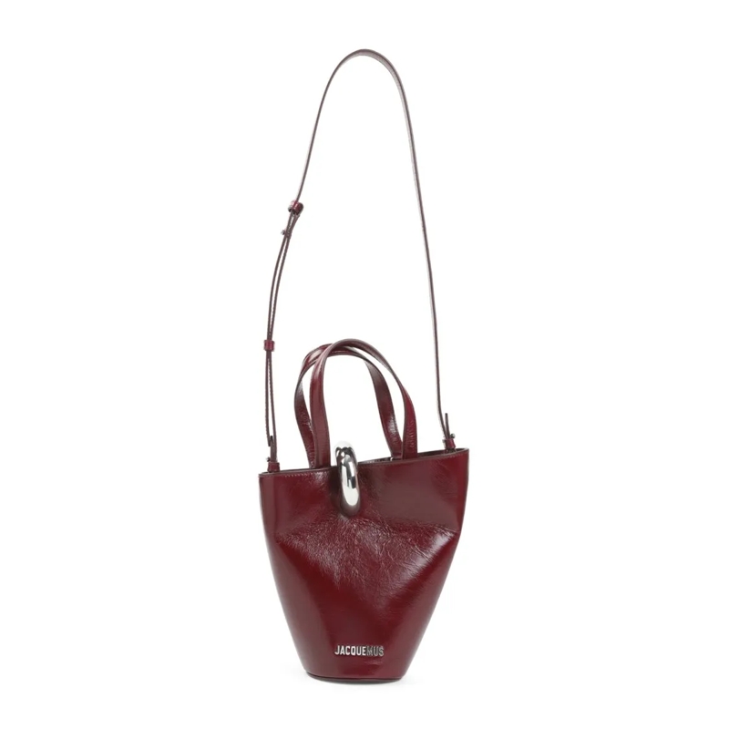 Jacquemus Schoudertas Trapezoidal Red Leather Handbag With Silver Detail Burgundy