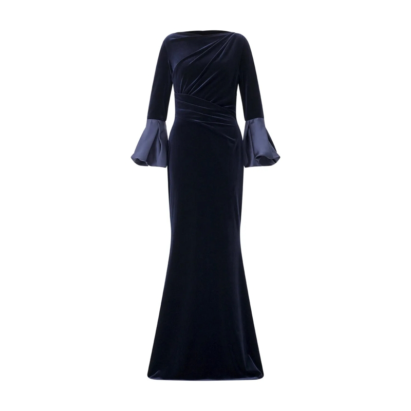 Talbot Runhof Maxikleid Abendkleid aus Samt blau