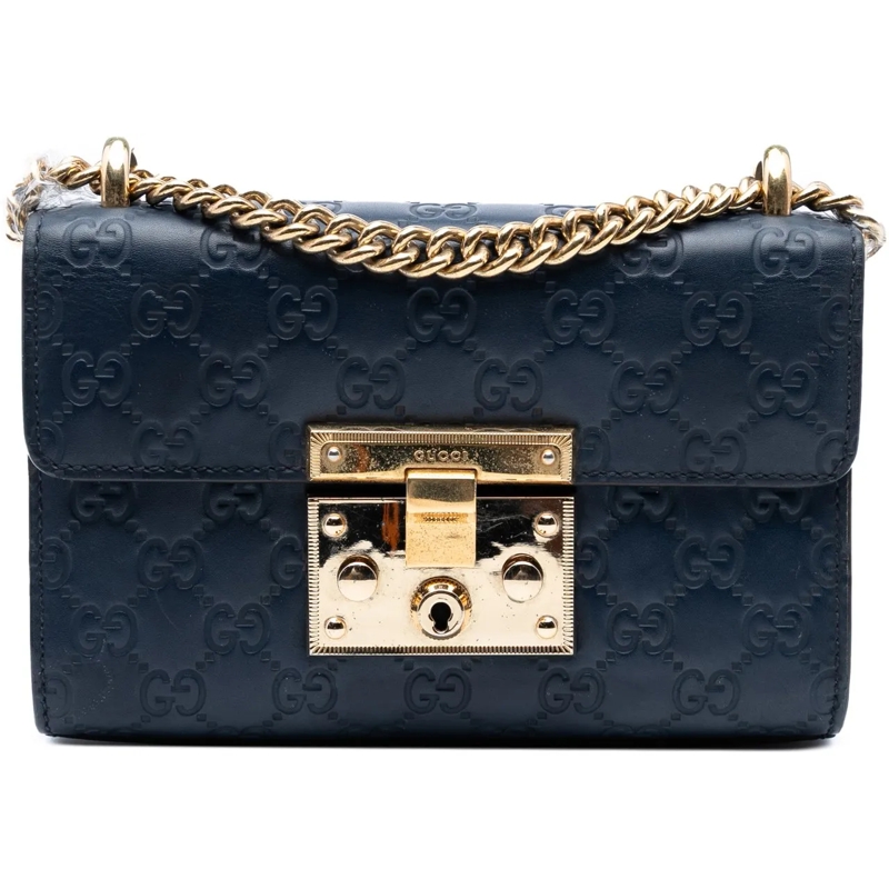 Gucci Schultertasche Small Guccissima Padlock Crossbody blau